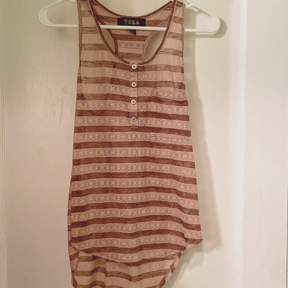 Tela UO Striped Lace Racerback Tank Top